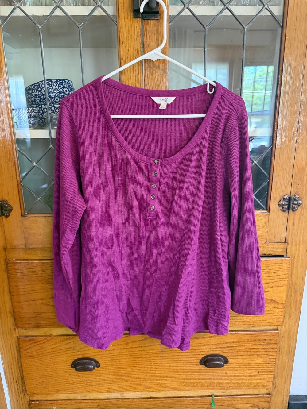 2 Pack Terra & Sky Ribbed Henley Scoop Neck Top- purple and navy